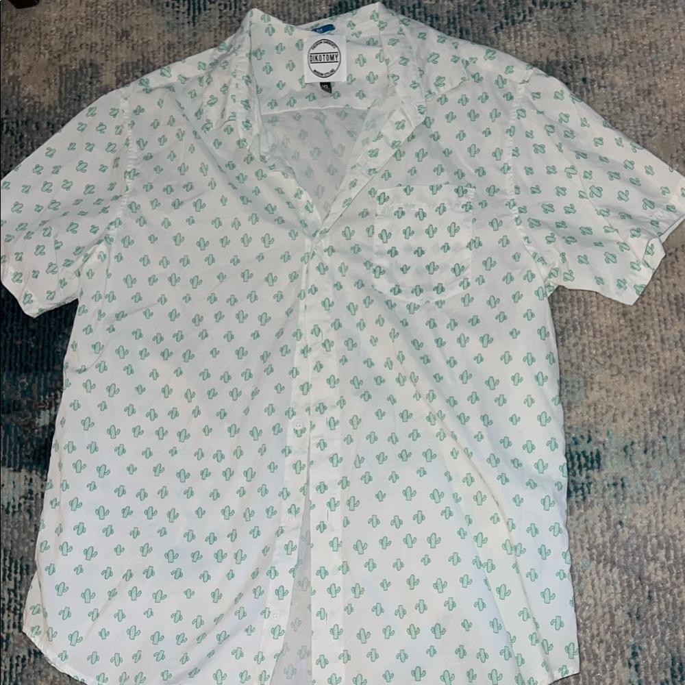 Dikotomy Men's White Shirt with Cactus Pattern